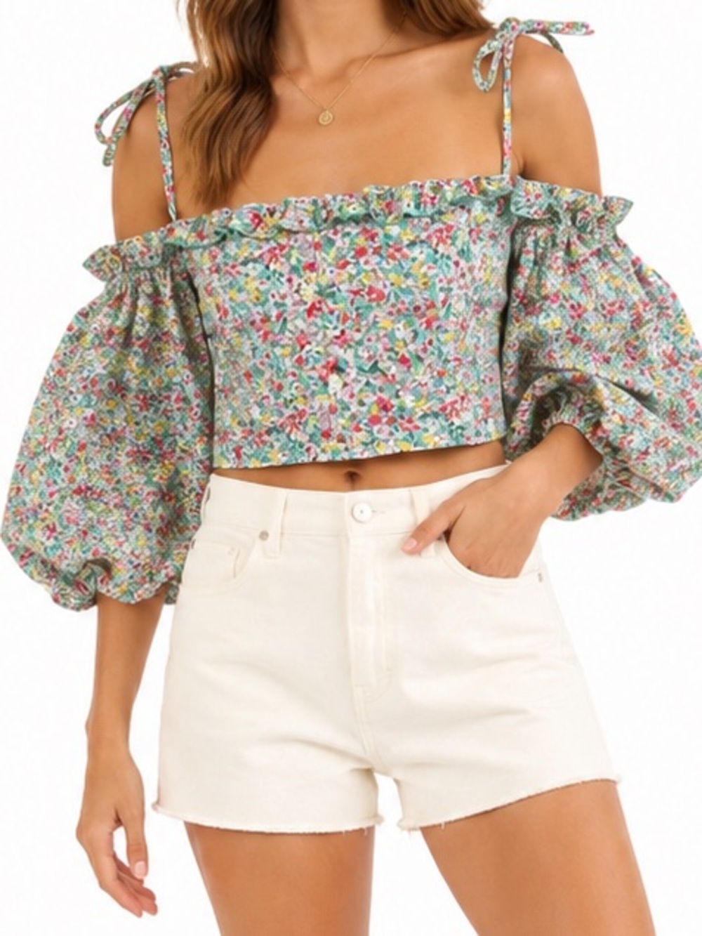 SAINT GENIES FLORAL FAIRY CROP TOP WTH OFF SHOULDER SLEEVES SZ 16 NWTS